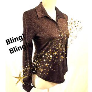ABERCROMBIE & Fitch SPARKLE BLING Brown bronze Metallic Button blouse top petite